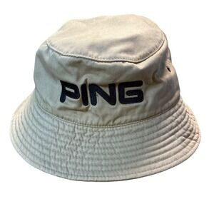 Vintage PING Golf Rare Bucket Hat Tan Embroidered Logo Sun Protection Men Y2K